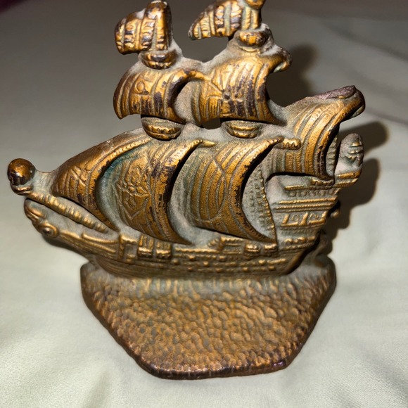 Other - Vintage Cast Iron Pirate Ship Galleon Bookend Doorstop Nautical Bronze Tone 4.5"